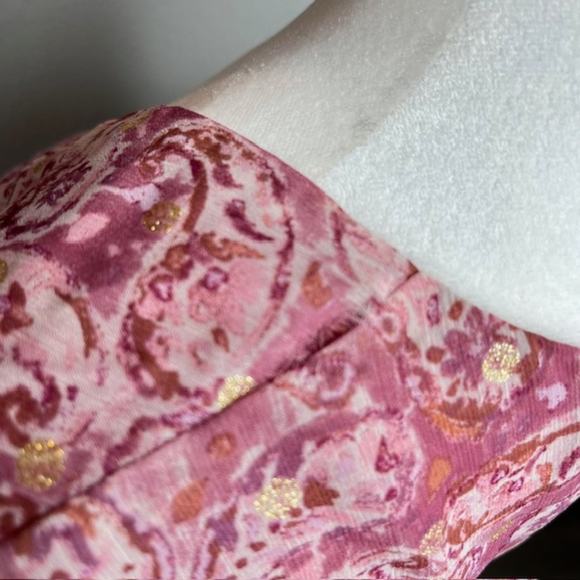 Aqua Pink Metallic Chiffon Paisley Ruffle Mini Dress Size Large - Picture 8 of 16